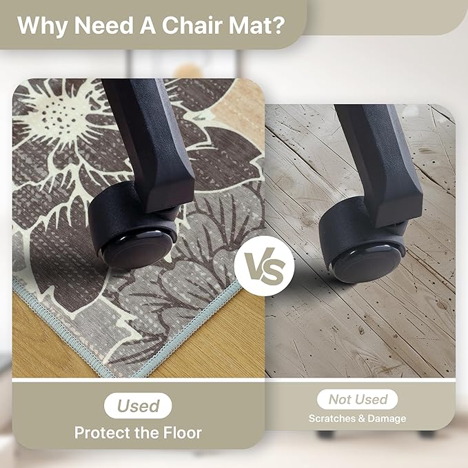 48"x72" Office Chair Mat for Hardwood Tile Floor, Under Desk Carpet Protector for Rolling Computer Chair Mat, Machine Washable Area Rug, Anti-Slip 1/5" Thick Low Pile Thin Vinyl Floor Mat, Grey Beige