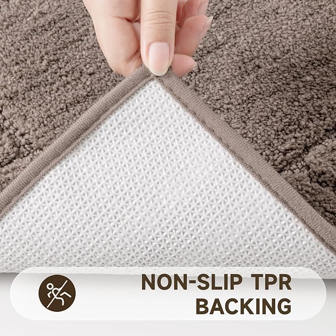 Pauwer Bathroom Rugs Set 5 Piece Non Slip Washable Bath Mat Set with U Shaped Contour Toilet Rugs Plush Absorbent Microfiber Shower Mat and Toilet Lid Cover for Bathroom, Coffee