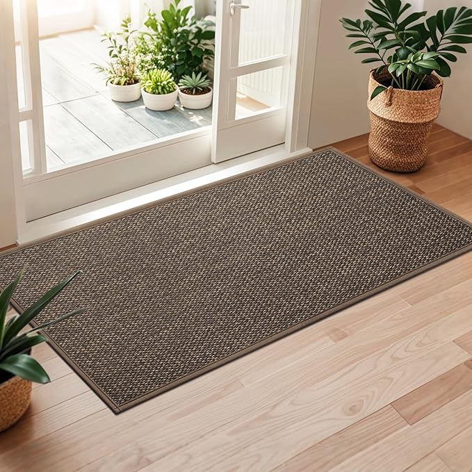LEKEEPGO Door Mat 24"x47", Non Slip Door Mat Indoor Entrance, Rubber Backing Front Indoor Doormat Washable Absorbent Low-Profile Entryway Entry Resist Dirt Inside Door Mats, Brown