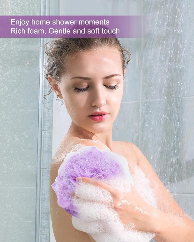 MTDLYICE Loofah Sponge, XXL Large Loofah 100g 4 Pack, Bath Sponge Soft Mesh Shower Loofah for Men, Body Scrub, Shower Pouf Bath Accessories, for Body Wash, Soap (Lavender)