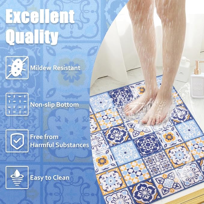 Shower Mat Bathtub Mat Non-Slip - 36x36 Inch, Soft Comfort Bath Mat with Drainage Holes, PVC Loofah Massage Bathmat for Shower, Tub, Bathroom, Wet Areas, Quick Drying