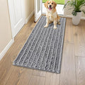 Smiry Dog Door Mat for Muddy Paws 47x24, Absorbent Dirt Trapper, Non-Slip Washable Chenille Entryway Rug for Inside Floor, Grey, Layered Pattern