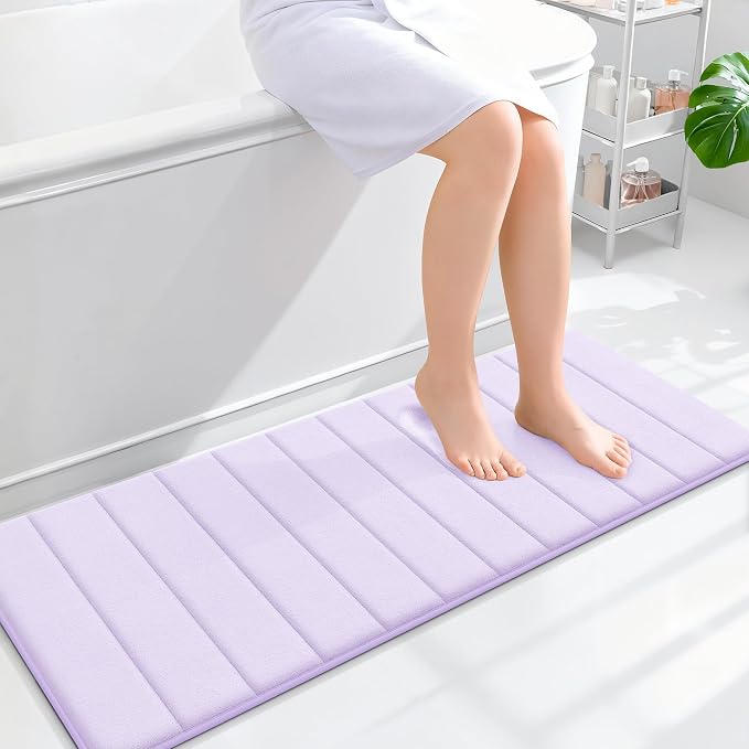 OLANLY Memory Foam Long Bathroom Rugs Runner 47x17, Super Soft Absorbent Bath Mat, Quick Dry, Machine Washable Shower Floor Rugs, Bathmat Carpet, Bathroom Home Decor Accessories, Lavender