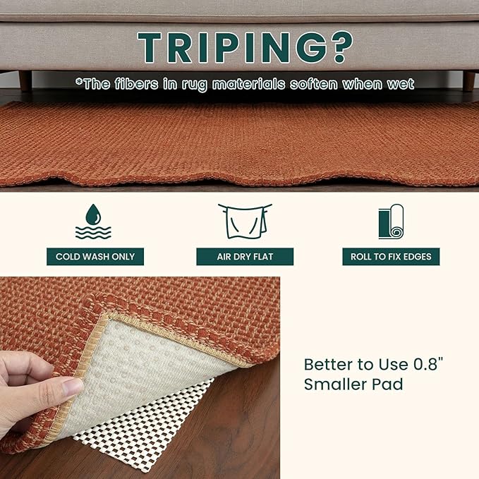 KOZYFLY Orange 2x12 Runners Rugs for Hallway, Long Washable Runner Rug, Woven Non Slip Kitchen Runner, Braided Entryway Rug, Floor Carpet for Entry, Aisle, Hall, Burnt Orange/Tan