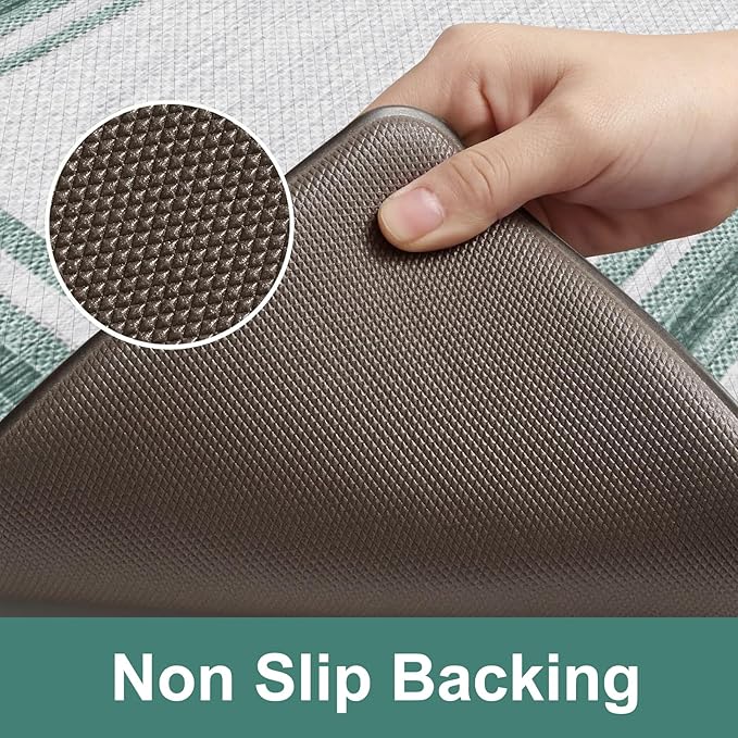 KIMODE Anti Fatigue Kitchen Mats,Farmhouse Kitchen Rugs Non Slip Rubber Backing,Waterproof Kitchen Mat for Floor,Green Laundry Room Rug,Cushioned Standing Desk Mat for Kitchen Decor,Bathroom Sink