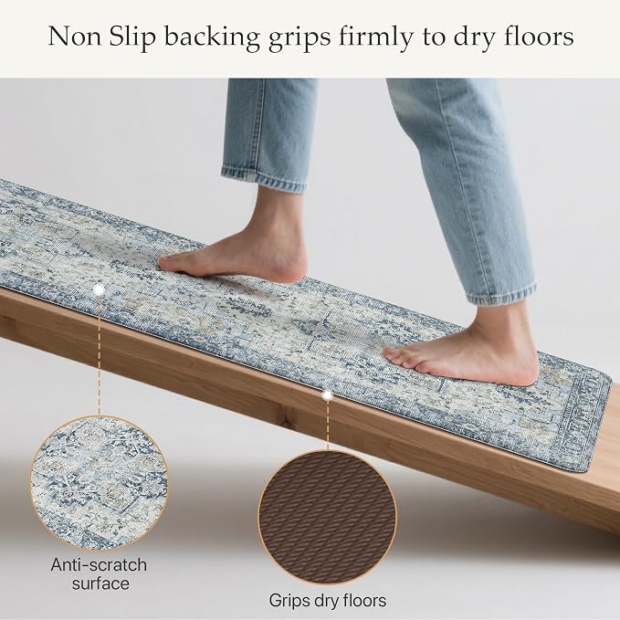 GENIMO Kitchen Mats for Floor, Washable Anti Fatigue Mat for Cushioned,17.3"x59", Waterproof Kitchen Rugs, Non Slip Foam Comfort Standing Mat Rug for Home, Runner, Sink, Office, Laundry, Light Blue