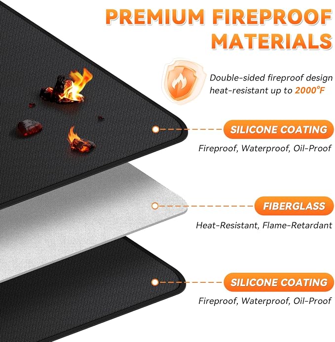 Under Grill Mats for Outdoor Grill - 72 x 39 Inch BBQ Mats for Outdoor Grill Deck Protector, Double-Sided Fireproof Oil-Proof Waterproof, Easy to Clean, Perfect for Outdoor Grilling