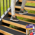 Outdoor Stair Treads Non Slip for Wooden Steps 6" x 30" - 15 Pack Weather Resistant Exterior Grip Tape, Non Slip Stair Treads, Anti Skid Strips, Waterproof 80-Grit High Traction Adhesive Treads, Black