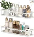PUSDON 2-Pack 16.5" Extra Long Slim Shower Caddy, Adhesive Wall Mount Bathroom Organizer, Rustproof Open Frame Mesh Spice Rack for Kitchen, Holds 50LBS - White, Guardrail