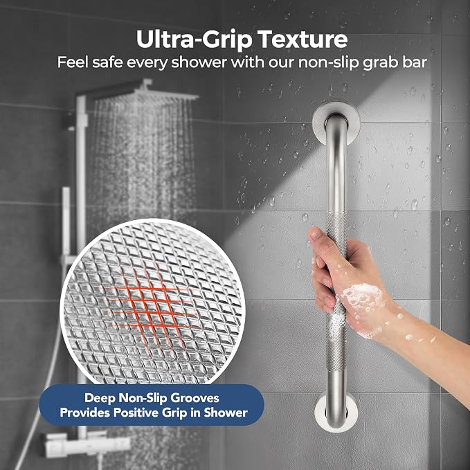 12 Inch Grab Bars for Shower, Stainless Steel Safety Handicap Grab Bars for Bathroom, Anti-Slip Shower Handle, Wall Mounted (2 Pack, Brushed Nickel)
