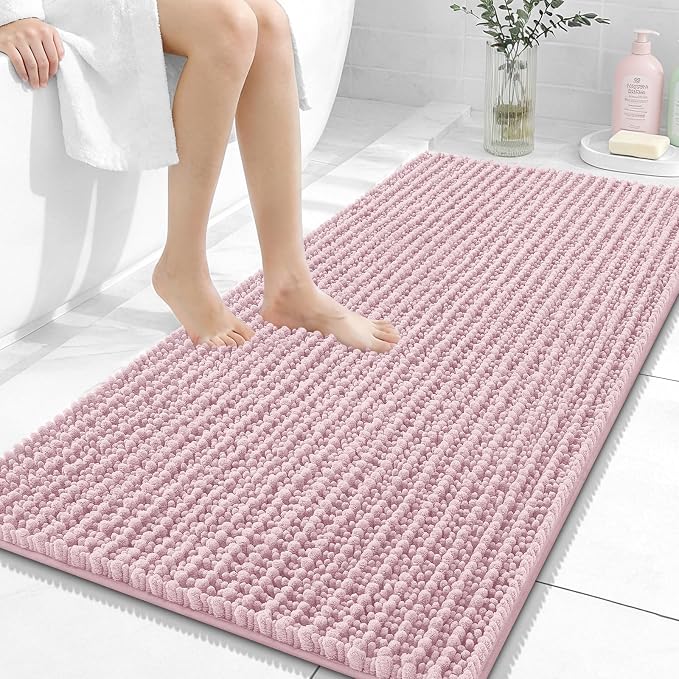 OLANLY Long Bathroom Rugs Runner 47x24, Thick Soft and Absorbent Chenille Bath Mat, Non-Slip, Machine Washable Quick Dry Bath Rugs for Tub Shower Floor, Home Decor Accessories, Dusty Rose