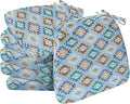 AAAAAcessories D-Shaped Chair Cushions, 2" Thick Dining Chair Pads with Ties and Removable, Machine-Washable Cover, 17" x 16", Set of 6, Geometric Blue