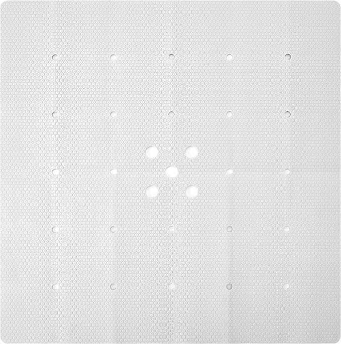 Webos Shower Mat for Textured Surface：Silicone Non Slip Shower Mat Without Suction Cups Foldable - Square Bath Mat for Reglazed Tub Textured Shower Floor (White, 21x21)