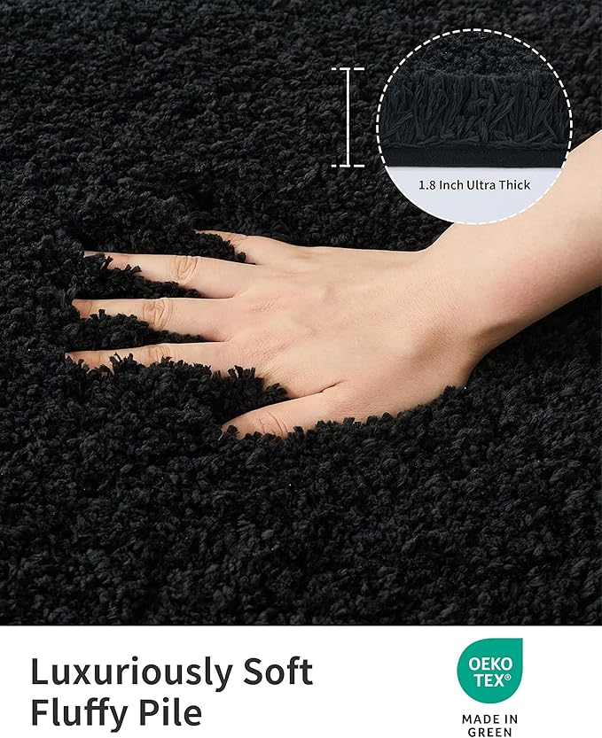 ILANGO Black Bathroom Rugs 48" × 24" Non Slip & Super Absorbent Extra Thick Soft, Washable Bath Mat for Floor, Microfiber Plush Shaggy Bath Rug with Rubber for Bathtub Shower Room Sink