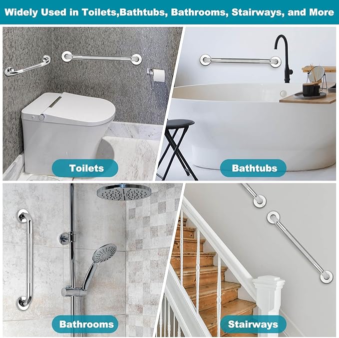 3 Pack Grab Bars for Bathtubs and Showers, 16-Inch and 12-Inch Anti-Slip Bathroom Shower Grab Bars for Seniors Wall, Safety Handicap Grab Bars Stainless Steel,Shower Handle for Elderly