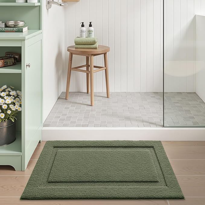 LUMI Ultra Soft Bathroom Rugs Non Slip with Rubber Backing, Absorbent Washable Bath Mat Quick Dry, Upgraded Premium Microfiber Plush Carpet for Bathtub and Shower Floor, Green, 16x24