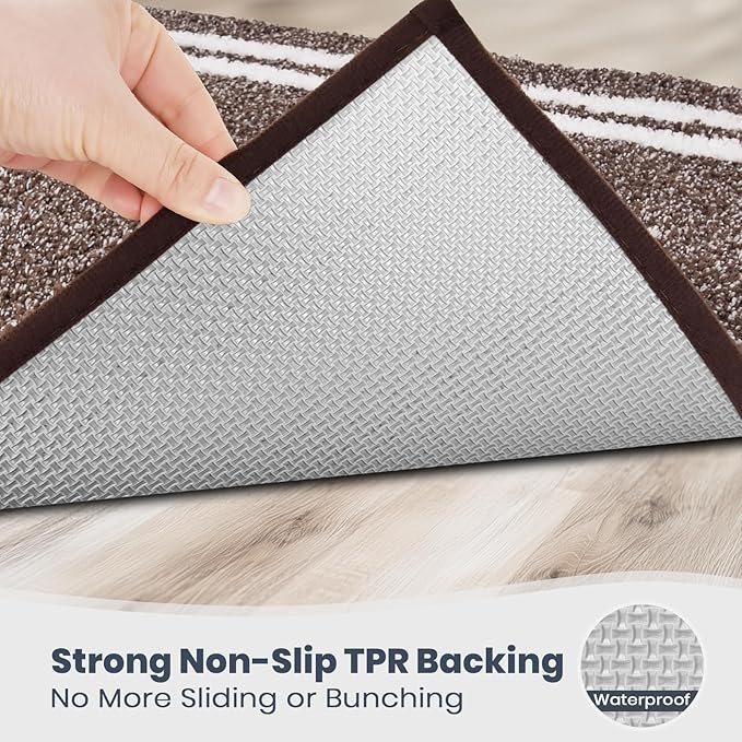 PURRUGS Bathroom Rug Non-Slip Machine Washable 20" x 24" U-Shaped, Super Absorbent and Quick Dry Shaggy Microfiber Bath Mat, Extra Soft and Plush Contour Rug for Toilet Base, Brown