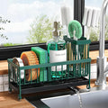 Cisily Sponge Holder for Kitchen Sink, Sink Caddy Organizer with High Brush Holder, Kitchen Countertop Organizers and Storage Essentials, Rustproof 304 Stainless Steel (Dark Green, 9.25″)