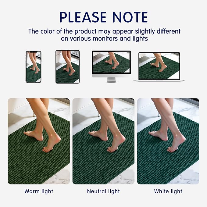 SUBRTEX Bathroom Rugs, 20" x 32" Chenille Bath Rug Soft Short Plush Bath Mat Soft Shower Mat Water Absorbent Shower Mat Quick Dry Machine Washable, Celadon