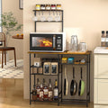 3IngSeagulls Baker's Rack for Kitchen with Storage, Microwave Stand with Adjustable Shelves and 10 S Hooks, 6-Tier Coffee Bar Station, Kitchen Shelves for Spices, Pots, Rustic Brown