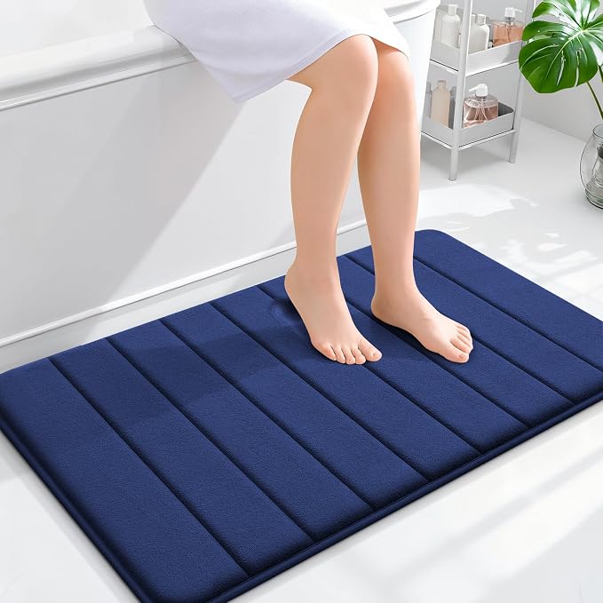 OLANLY Memory Foam Bath Mat 35x24, Super Soft Absorbent Bathroom Rugs, Quick Dry, Machine Washable Shower Floor Rugs, Bathmat Carpet, Bathroom Home Decor Accessories, Twilight Sapphire