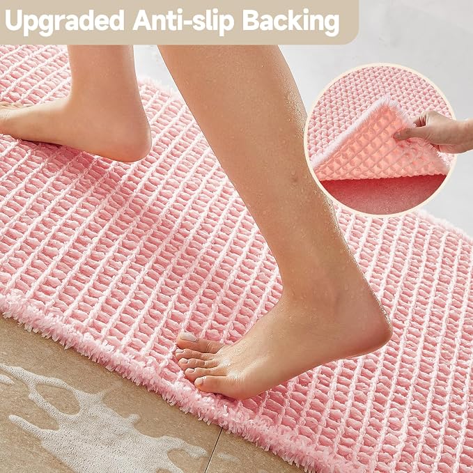 TYUU Light Peachy Pink Bathroom Rugs, Waffle Bath Mat Non Slip Washable Quick Dry Cute Bath Mat Boho Farmhouse Bathroom Decor, 30"x20" Light Peachy Pink