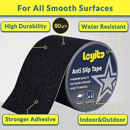 Anti Slip Tape, 5 Inch x 35 Ft Grip Tape for Stairs Outdoor/Indoor, Waterproof Non Skid Roll for Stair Treads Non Slip, High Traction Friction Abrasive Adhesive Stair Steps – Black