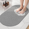 HITSLAM Oval Loofah Shower Mat Non Slip, 27x16 Inch Bath Mat for Textured Tub & Inside Shower Stall, No Suction Cups Quick Drying PVC Porous Floor Mat, Soft Foot Exfoliating Bathtub Mat, Grey