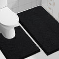 Smiry Bathroom Rugs Set 2 Piece, Soft Absorbent Chenille Bath Mat and U-Shaped Toilet Rug Set, Non Slip Shaggy Bath Carpet for Tub, Shower and Floor (30x20+24x20, Black)