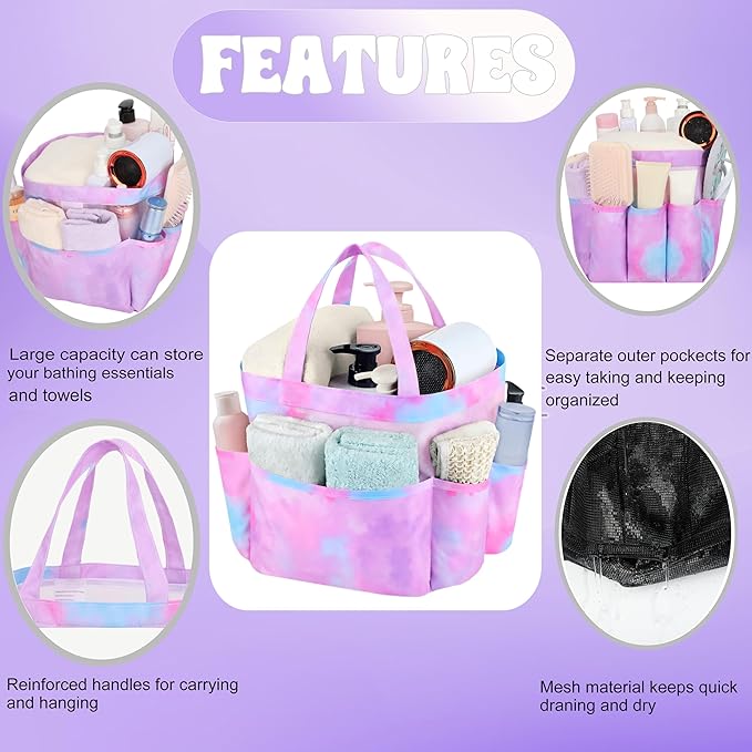 Attmu Mesh Shower Caddy Portable, Quick Dry Hanging Shower Tote Bag for College Dorm Room Essentials, Large Capacity Caddy Dorm for Bathroom Gym Swimming