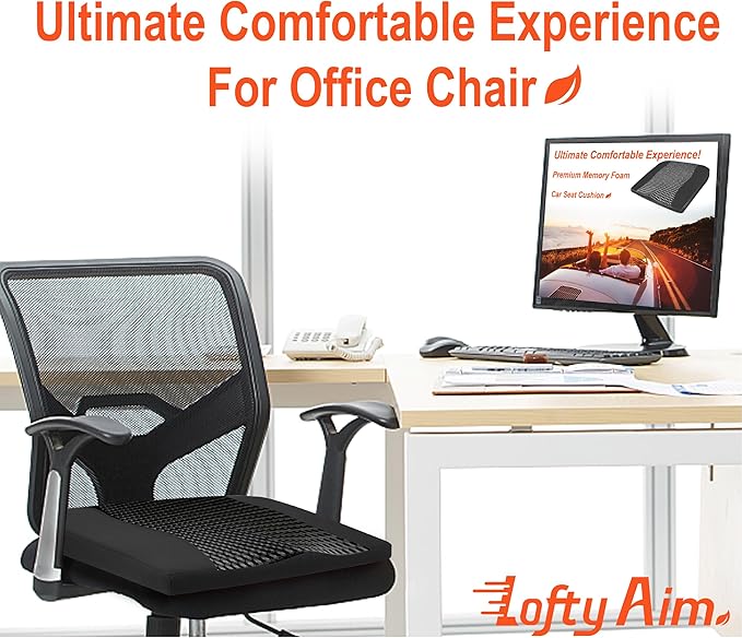 Lofty Aim Car Seat Cushion, Comfort Memory Foam Car Cushions for Driving - Sciatica & Lower Back Pain Relief, Driver Seat Pillow for Auto, Office Chair, Wheelchair - 4D Mesh Black