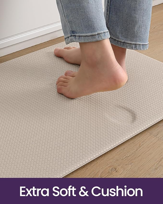 DEXI Kitchen Floor Mats Cushioned Anti Fatigue, 2x9 Long Standing Runner Rug Waterproof, Comfort Memory Foam Padded for Front Sink Laundry, Beige