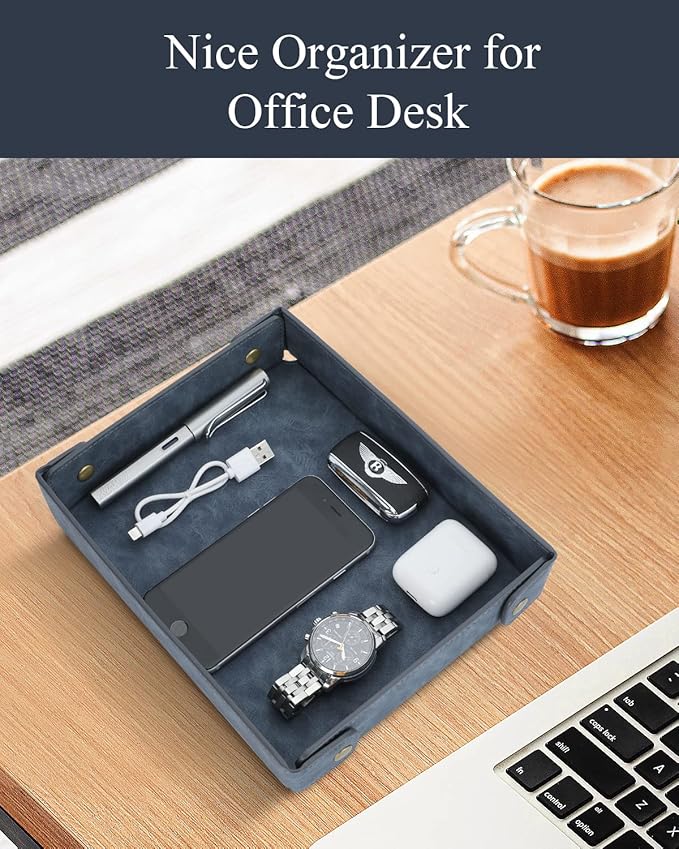 CASIRENA Faux Leather Valet Tray Organizer for Men - Catch-All Tray for Entryway Table Key, Wallet, Watch, Coin Change, Phone, Dresser EDC Dump Jewelry, Bedside Nightstand Desk-top