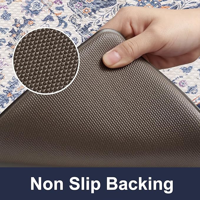 KIMODE Kitchen Mats for Floor, Boho Floral Blue Kitchen Rugs Sets of 2, Anti Fatigue Mats for Kitchen Floor, Cushioned Comfort Kitchen Floor Mats for Sink, Laundry, Desk,17"x47"+17"x29"