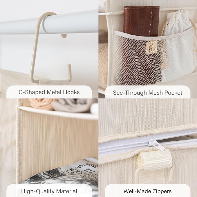 StorageWorks 6-Shelf Jumbo Closet Organizers, Two 3-Shelf Separable Hanging Shelves for Closet, 13" D x 15" W x 48 ¼"H,Mixing of Beige, White & Ivory