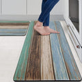 MAYHMYO Kitchen Rugs and Mats Set of 2 Teal Farmhouse Anti Fatigue Mat PVC Non Slip Retro Rustic Wood Texture Kitchen Mats for Floor,17.3 x 29 x 0.4 inch + 17.3 x 47 x 0.4 inch