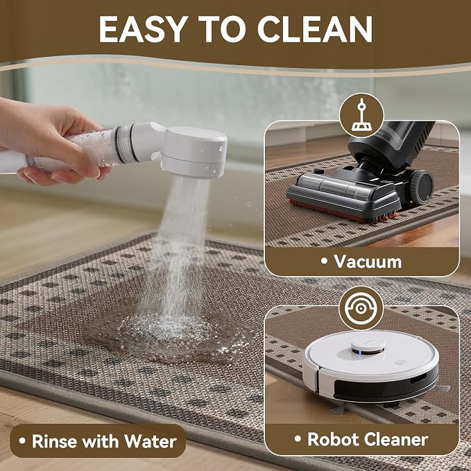 Kitchen Mats for Floor, 17''x47'' Washable Absorbent Kitchen Mat Non Slip, Braided Kitchen Runner Rug, Kitchen Sink Rug, Brown