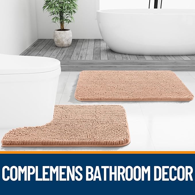OLANLY Bathroom Runner Rugs 59x20, Extra Soft Absorbent Chenille Bath Rugs, Rubber Backing Quick Dry, Machine Washable Long Bath Mats for Bathroom Floor, Tub and Shower, Home Decor Accessories, Peach