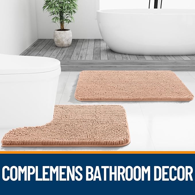 OLANLY Bathroom Runner Rugs 47x24, Extra Soft Absorbent Chenille Bath Rugs, Rubber Backing Quick Dry, Machine Washable Long Bath Mats for Bathroom Floor, Tub and Shower, Home Decor Accessories, Peach