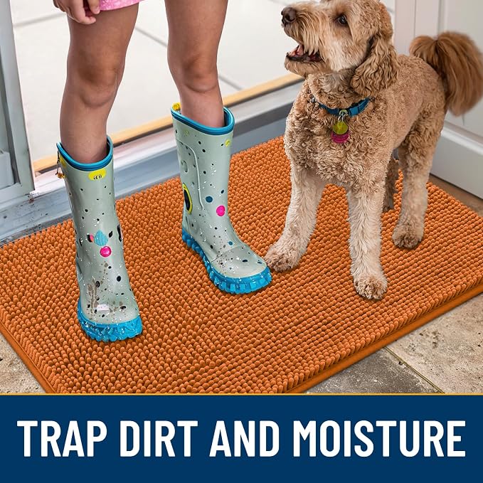 Smiry Dog Door Mat for Muddy Paws 59x35, Absorbent Dirt Trapper, Non-Slip Washable Chenille Entryway Rug for Inside Floor, Clay, Classic Solid