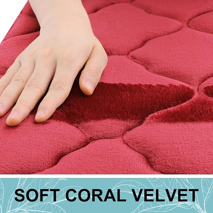 OLANLY Memory Foam Bath Mat Rug 24x16, Ultra Soft and Absorbent Bathroom Rugs, Non-Slip, Comfortable, Machine Washable Bath Carpet for Bathroom Floor, Tub, Shower and Home Decor Accessories, Red
