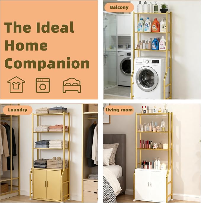 Livilord 3-Tier Over The Toilet Storage Rack, Space Saver Metal Bathroom Shelves, Freestanding Over Toilet Bathroom Organizer for Bathroom/Living Room (Gold)