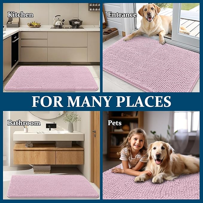 OLANLY Dog Door Mat for Muddy Paws 70x46, Absorbs Moisture and Dirt, Absorbent Non-Slip Washable Doormat, Quick Dry Chenille Mud Mat for Dogs, Entry Indoor Entryway Carpet for Inside Floor, Dusty Rose