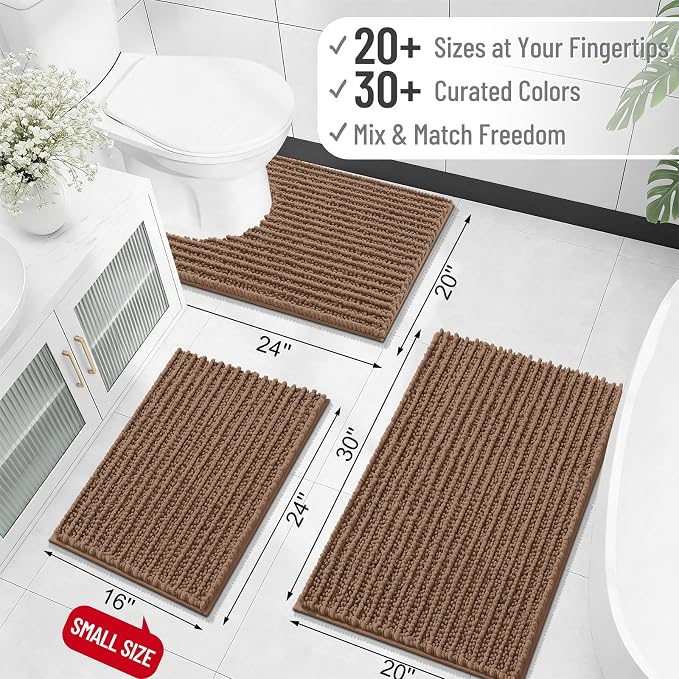 OLANLY Bathroom Rug Mat 40x32, Thick Soft and Absorbent Chenille Bath Mat, Non-Slip Rubber Backing, Machine Washable Quick Dry Bath Rugs for Tub Shower Floor, Home Decor Accessories, Mocha