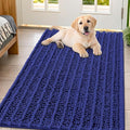 Smiry Dog Door Mat for Muddy Paws 47x32, Absorbent Dirt Trapper, Non-Slip Washable Chenille Entryway Rug for Inside Floor, Navy Blue, Layered Pattern