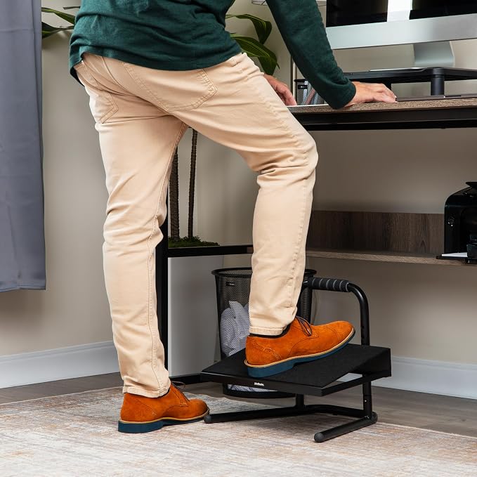 Mind Reader Foot Rest, Under Desk at Work, Ergonomic, Height Adjustable, Office, Metal, Black