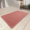 AMOAMI Upgraded Waffle Bath Mat, Super Absorbent Non Slip Bath Mats for Bathroom Floor, Washable Bathroom Rugs with Tassels, Rubber Backed Bathroom Mats, Ultra Soft, 17" x 24", Coral
