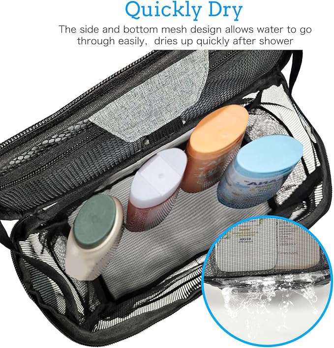 Boczif Shower Bag Mesh Caddy, Toiletry Bags for Travel, Bathroom, Gym, Camp Women Men, Shower Organizer Tote Bag for College Dorm Students Girls Boys, Portable Quick Dry and with Metal Hook