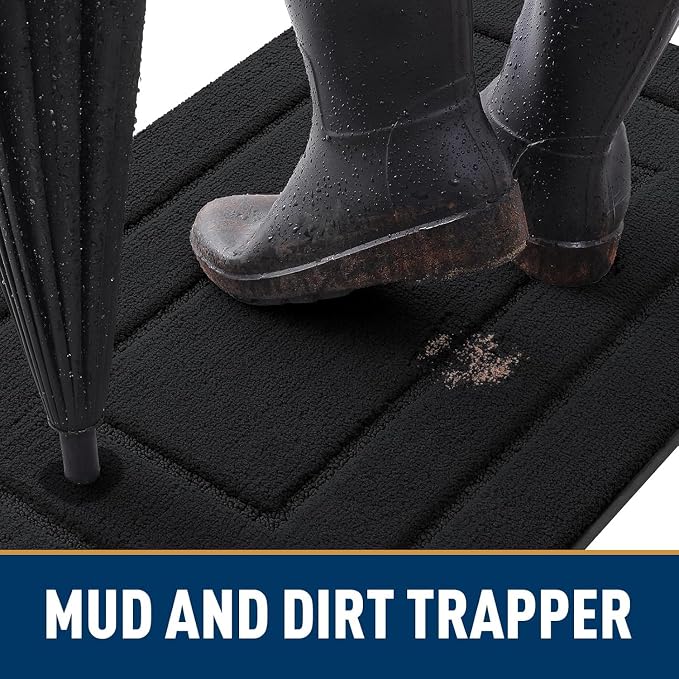 Smiry Dog Door Mat for Muddy Paws, Absorbs Moisture and Dirt, Low-Profile Entryway Mat with Non-Slip Backing, Entry Indoor Outdoor Doormat for Inside Floor (36x24 Inches, Black, Bordered)