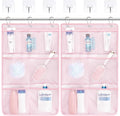 F-color Cruise Essentials 2026 - Mesh Shower Organizer Hanging with 7 Pockets for RV Gym Camping, Quick-Dry Portable Toiletry Bag with Metal Hooks for Bathroom Travel Toiletries, Pink+Pink